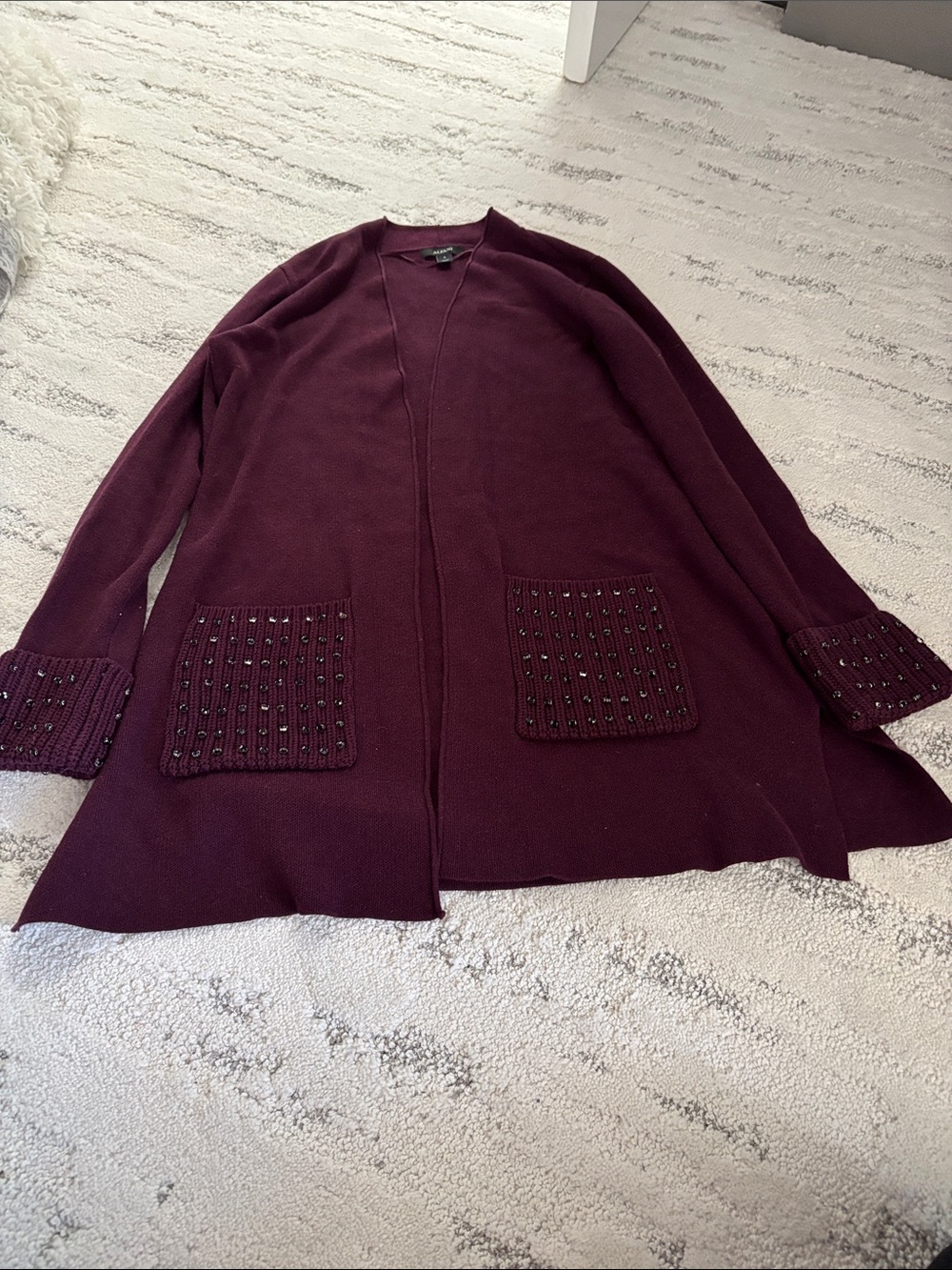 Alfani Open-Front Embellished Pocket Cardigan - Wine
